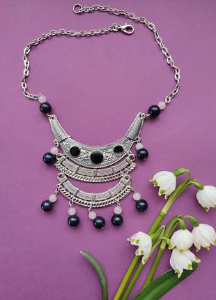 Винтажное колье ожерелье на шею с натуральными камнями и емалью6 фото