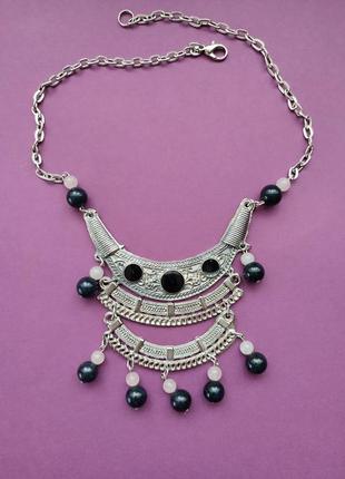 Винтажное колье ожерелье на шею с натуральными камнями и емалью7 фото