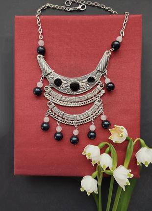 Винтажное колье ожерелье на шею с натуральными камнями и емалью10 фото