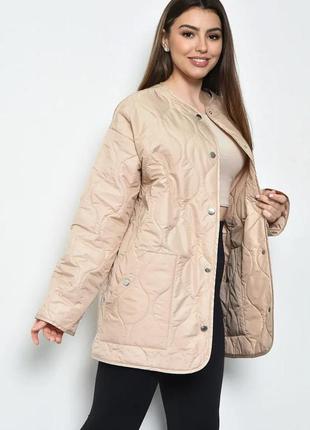 Стильная стеганная женская куртка удлиненная бежевая женская куртка на весну свободная женская куртка оверсайз куртка батал2 фото