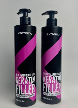 Набір для відновлення волосся з кератином extremo keratin filler: шампунь 500 мл + кондиціонер 500 мл