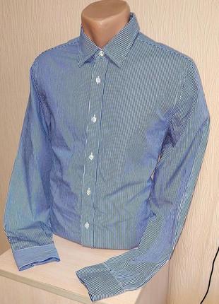 Фирменная белая рубашка в синюю полоску tommy hilfiger slim fit, молниеносная отправка 🚀⚡2 фото