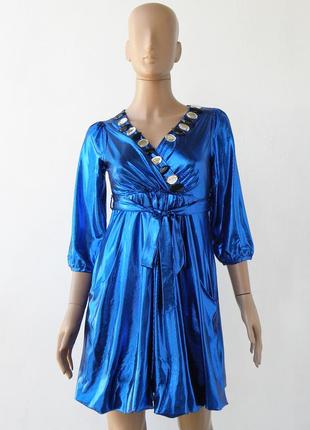 Оригинальное платье-туника синего металлического цвета, размер 2 (реальный м)