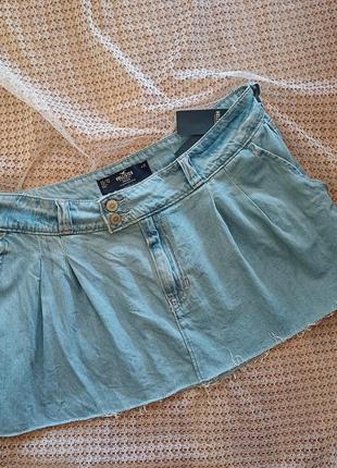 Стильная короткая легкая джинсовая юбка hollister1 фото