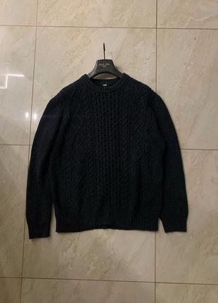 Вязаный свитер шерстяной uniqlo джемпер темно серый