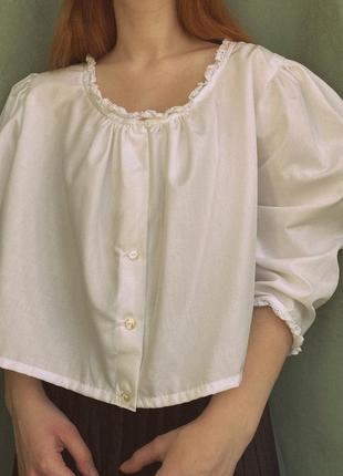 Блуза с кружевом, ручная работа рубашка женская под дырдл ринтель винтаж винтажная в винтажном стиле белая укороченная хлопковая из натуральной ткани7 фото