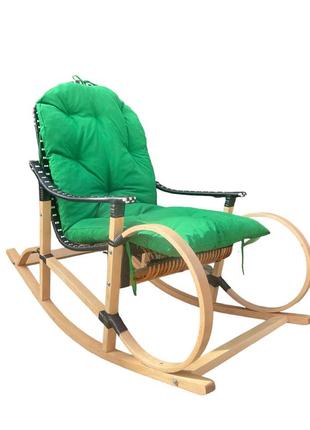 Кресло качалка с зеленой  подушкой4 фото