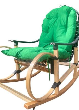 Кресло качалка с зеленой  подушкой8 фото