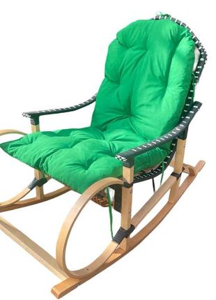 Кресло качалка с зеленой  подушкой5 фото