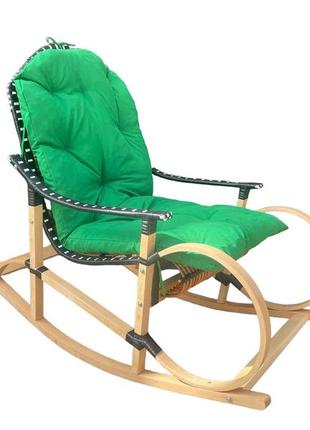 Кресло качалка с зеленой  подушкой7 фото