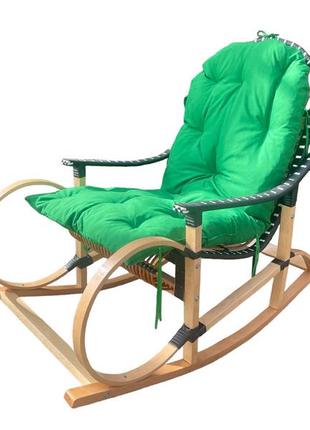 Кресло качалка с зеленой  подушкой6 фото