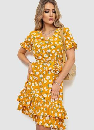 Платье с цветочным принтом, цвет горчичный, размер l, 240r2015-2