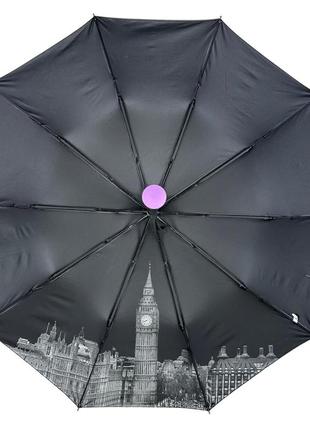 Жіноча парасолька напівавтомат на 10 спиць антивітер з принтом міст всередині від bellissimo, бузковий, м 0628-28 фото