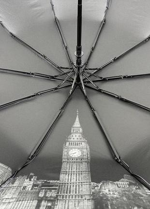 Жіноча парасолька напівавтомат на 10 спиць антивітер з принтом міст всередині від bellissimo, бузковий, м 0628-25 фото