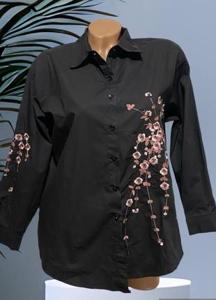 Черная блузка рубашка с вышивкой 46-48