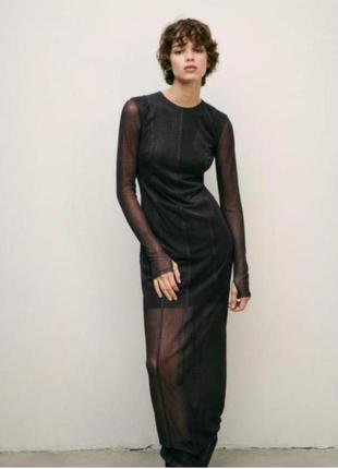 Длинное платье zara с длинным рукавом и подкладкой xs,s