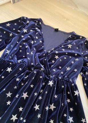 Актуальное платье мини, велюровое платье в звездочки, ночное небо, стильное, модное4 фото