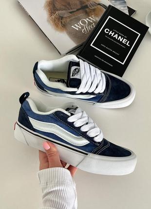 Стильные женские и мужские кеды vans knu skool navy white синие