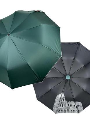 Женский зонт полуавтомат на 10 спиц антиветер с принтом городов внутри от bellissimo, зеленый, м 0628-3
