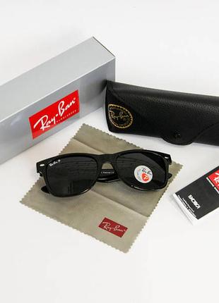 Солнцезащитные очки ray ban wayfarer поляризационные антибликовые uv400 супер черные. новые 🔥