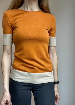 Кофта короткий рукав футболка блуза autograph оранжевый кирпичный размер s лиоцелл