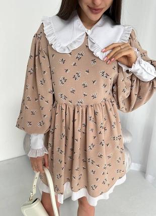 Платье свободного кроя с объемными рукавами и со съемным воротничком и манжетами3 фото