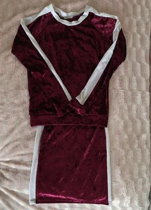 Велюровый костюм юбка свитшот2 фото