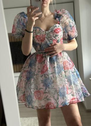 Фатиновое платье цветочный принт пионы4 фото