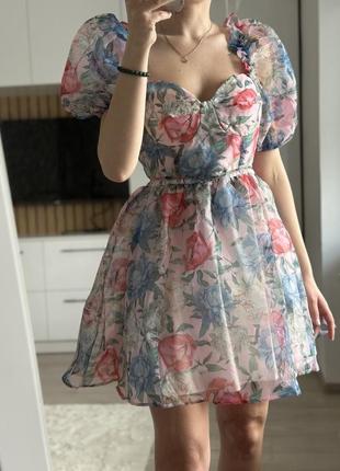 Фатиновое платье цветочный принт пионы6 фото