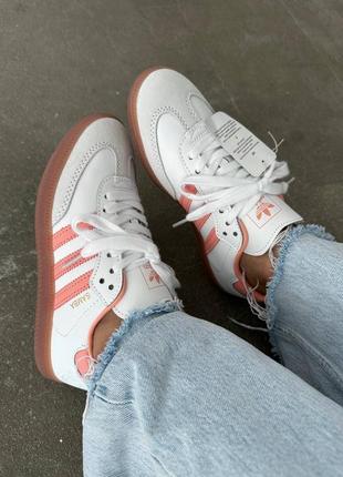 Прекрасные женские кроссовки adidas samba white peach белые с розовым7 фото