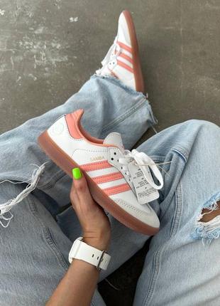 Прекрасные женские кроссовки adidas samba white peach белые с розовым5 фото