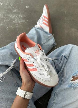 Прекрасные женские кроссовки adidas samba white peach белые с розовым8 фото