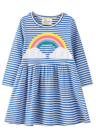 Платье для девочки, синие. огромная радуга.