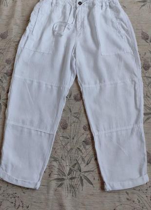 Белые льняные женские брюки штаны1 фото