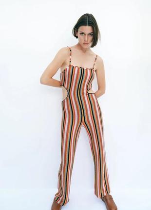 Zara комбинезон в полоску в стиле хиппи 60х яркий с вырезами по бокам