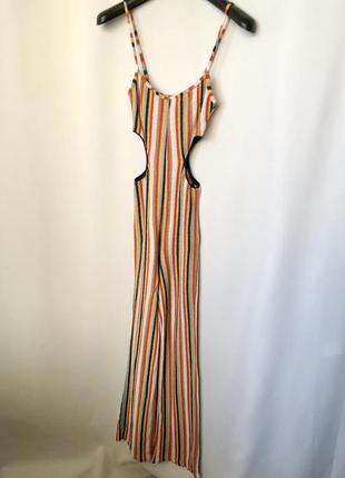 Zara комбинезон в полоску в стиле хиппи 60х яркий с вырезами по бокам2 фото