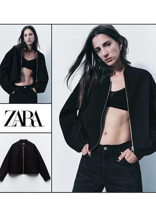 Трендовая демисезонная мягкая укороченная куртка бомбер zara женская черная короткая весенняя весна ветровка жакет женский черный пальто полупальто