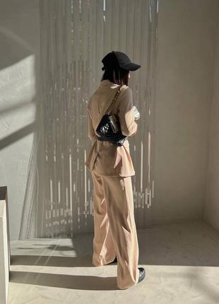Трендовый женский деловой костюм пиджак и брюки палаццо свободного кроя классический комплект4 фото
