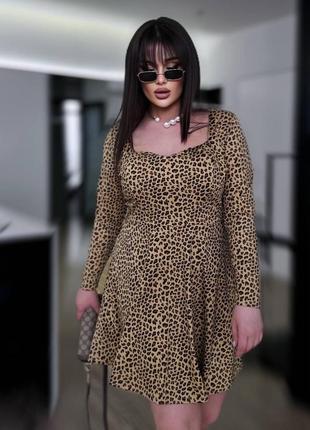 Женское летнее платье леопард из итальянского трикотажа размеры 42-564 фото