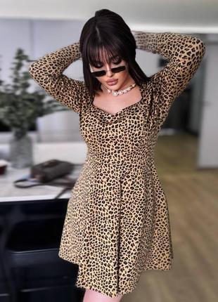 Женское летнее платье леопард из итальянского трикотажа размеры 42-563 фото