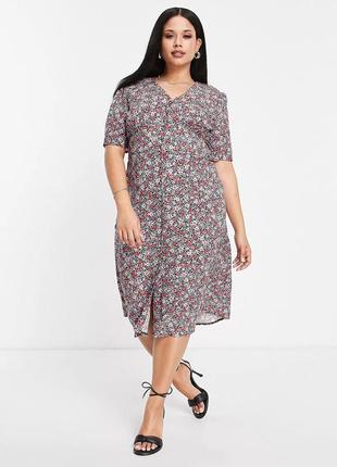 Сукня на гудзиках plus size asos nobody's child весняна літня сукня плаття міді квітковий curve2 фото