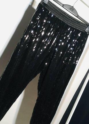 Вечірні чорні штани брюки джогери в паєтки бренд river island2 фото