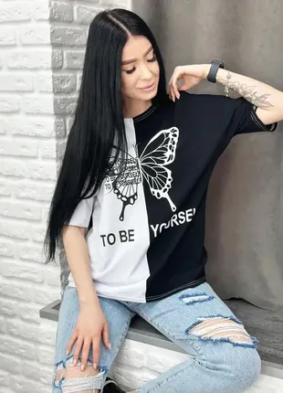 Двокольорова футболка "butterfly"6 фото