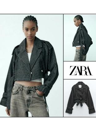 Трендовый короткий джинсовый тренч zara оверсайз джинсовая куртка женская черная серая жакет кардиган плащ бомбер черный серый женский весна лето1 фото