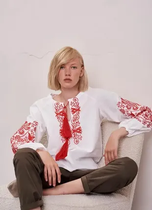 Жіноча блуза  "орнамент" червона вишивка7 фото