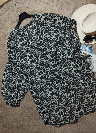 Красивая туника леопард с объемными рукавами/блузка/блуза