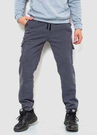 Спорт штани чоловічі карго на флісі, колір сірий2 фото