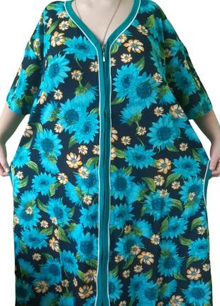 Жіночий халат трикотажний на блискавці. жіночий  літній халат великого розміру. бавовна. україна.1 фото