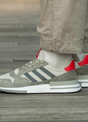 Мужские кроссовки adidas zx 500 rm grey four scarlet 40-41-42-43-44-457 фото