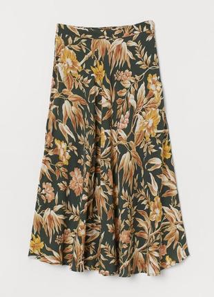 H&amp;m юбка макси-миди принт цветы хаки тренд высокая талия юбка выскоза